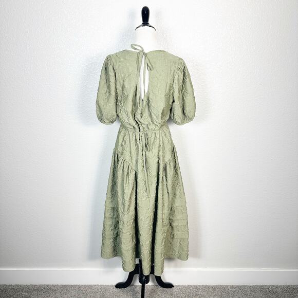 Moon River Women’s Cottagecore Modest Puff Sleeve Midi Dress Sage Green Large - Picture 7 of 13